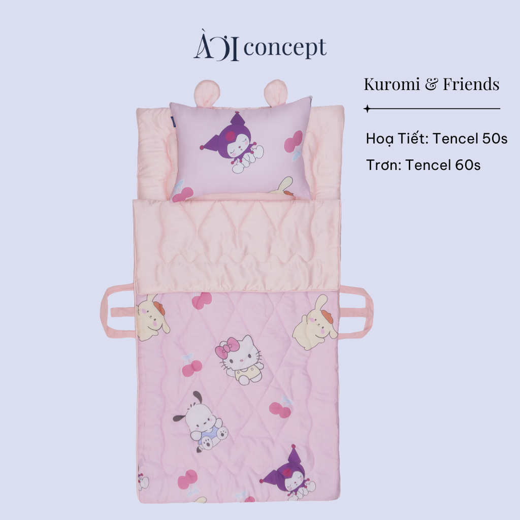 Bộ chăn gối nệm cho bé Tencel 60s, Họa tiết Tencel 50s [ Kuromi & Friends ]