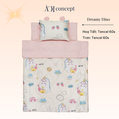  Bộ chăn gối nệm cho bé ( Mền lớn) Tencel 60s [ Dreamy Dino ] 