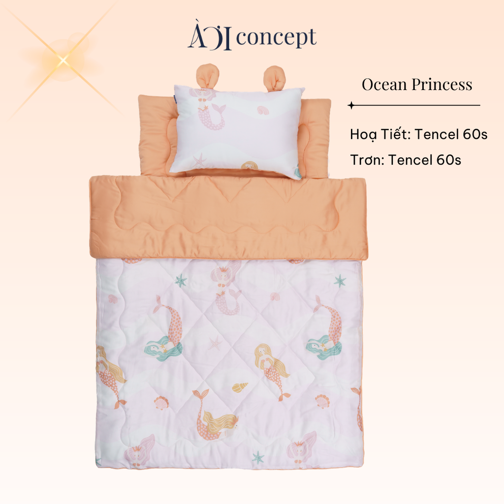 Bộ chăn gối nệm cho bé ( Mền lớn) Tencel 60s [ Ocean Princess ]
