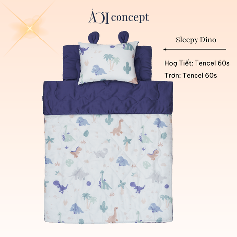  Bộ chăn gối nệm cho bé ( Mền lớn) Tencel 60s [ Sleepy Dino ] 