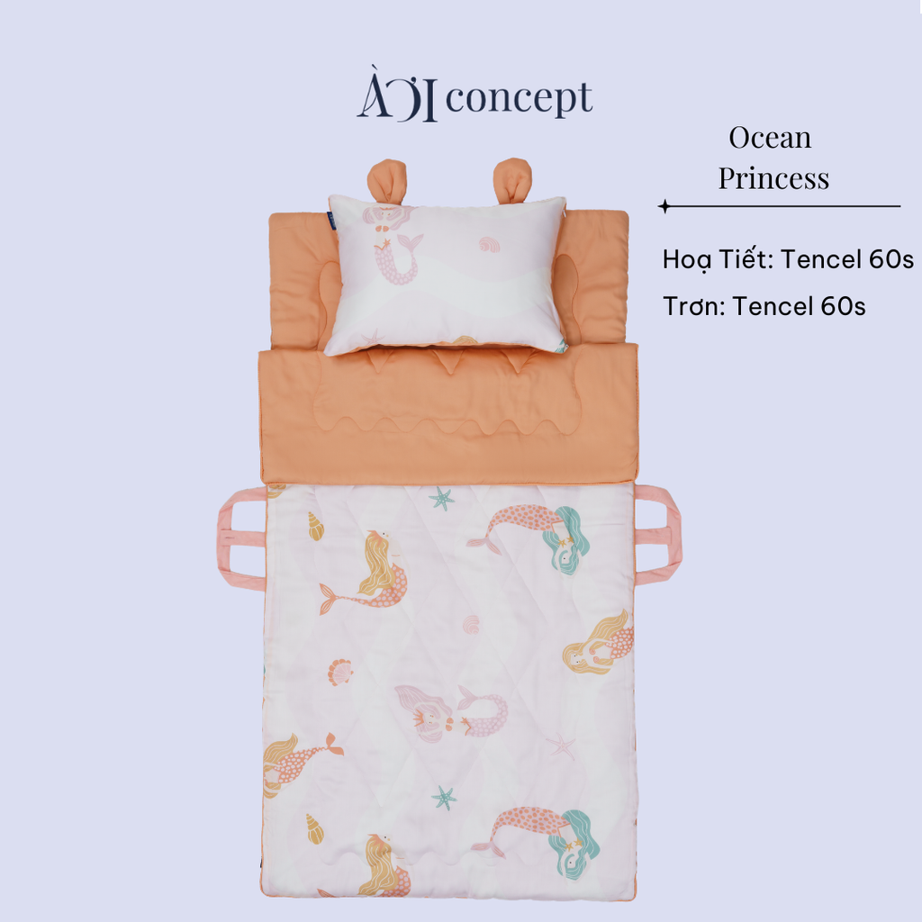 Bộ chăn gối nệm cho bé Tencel 60s, Họa tiết [ Ocean Princess ]