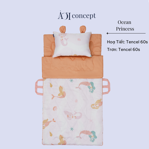  Bộ chăn gối nệm cho bé Tencel 60s, Họa tiết [ Ocean Princess ] 