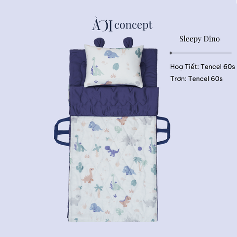  Bộ chăn gối nệm cho bé Tencel 60s, Họa tiết [ Sleepy Dino ] 