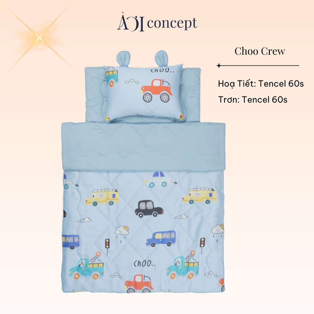 Bộ chăn gối nệm cho bé ( Mền lớn) Tencel 60s [ Choo Crew ]