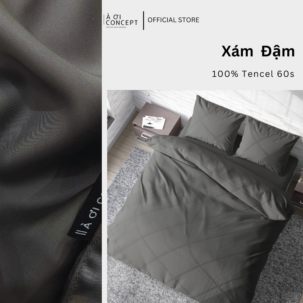 Bộ chăn ga gối Trơn Tencel 60s, màu [ Xám Đậm] À ƠI CONCEPT CGT0012