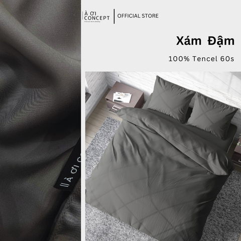  Bộ chăn ga gối Trơn Tencel 60s, màu [ Xám Đậm] À ƠI CONCEPT CGT0012 