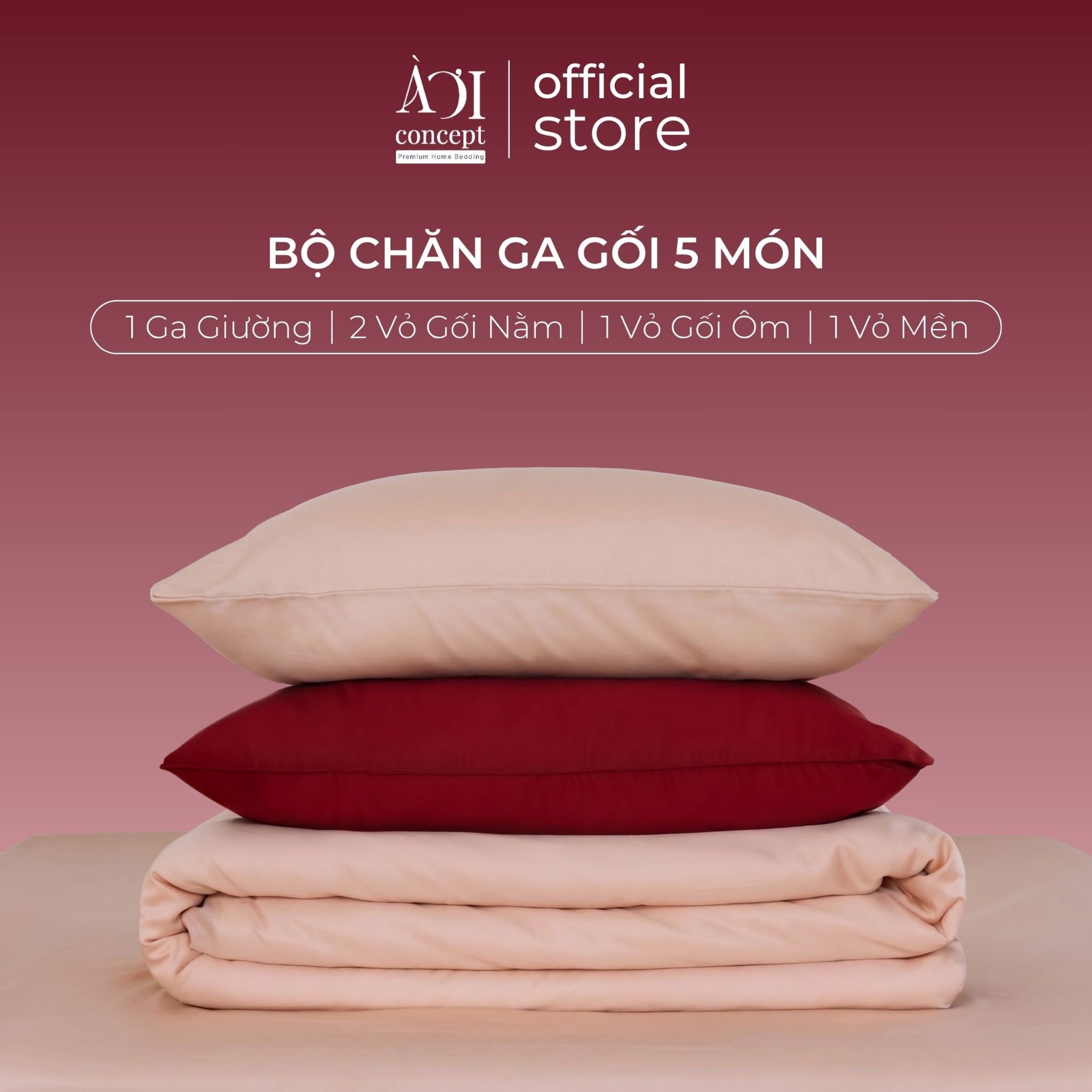  Bộ chăn ga gối Tencel 60s Ardent Love [Đỏ Nhung x Hồng Nude] À ƠI CONCEPT 