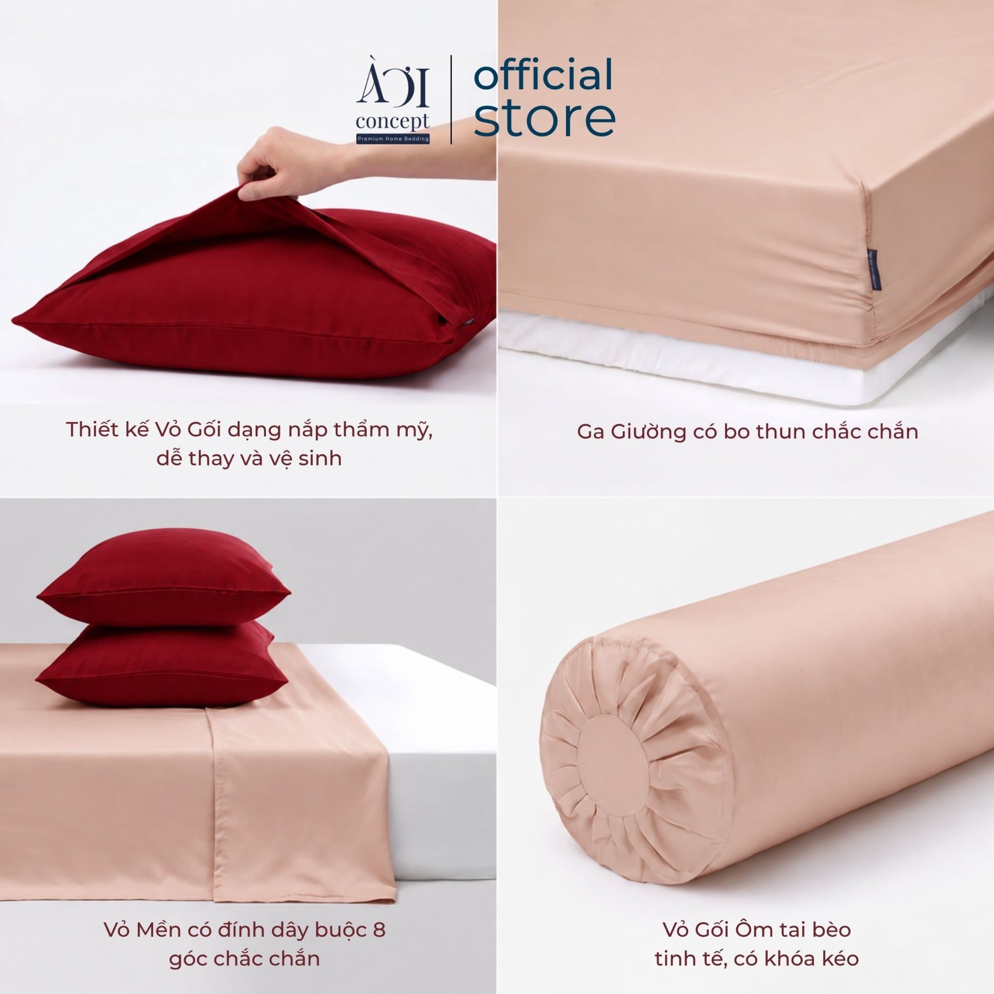  Bộ chăn ga gối Tencel 60s Ardent Love [Đỏ Nhung x Hồng Nude] À ƠI CONCEPT 