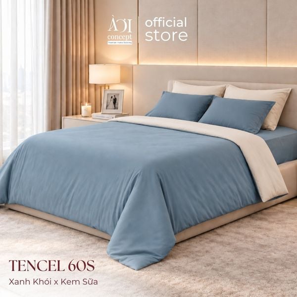  Bộ chăn ga gối Tencel 60s Serene Moment [Xanh Khói x Kem Sữa] À ƠI CONCEPT 