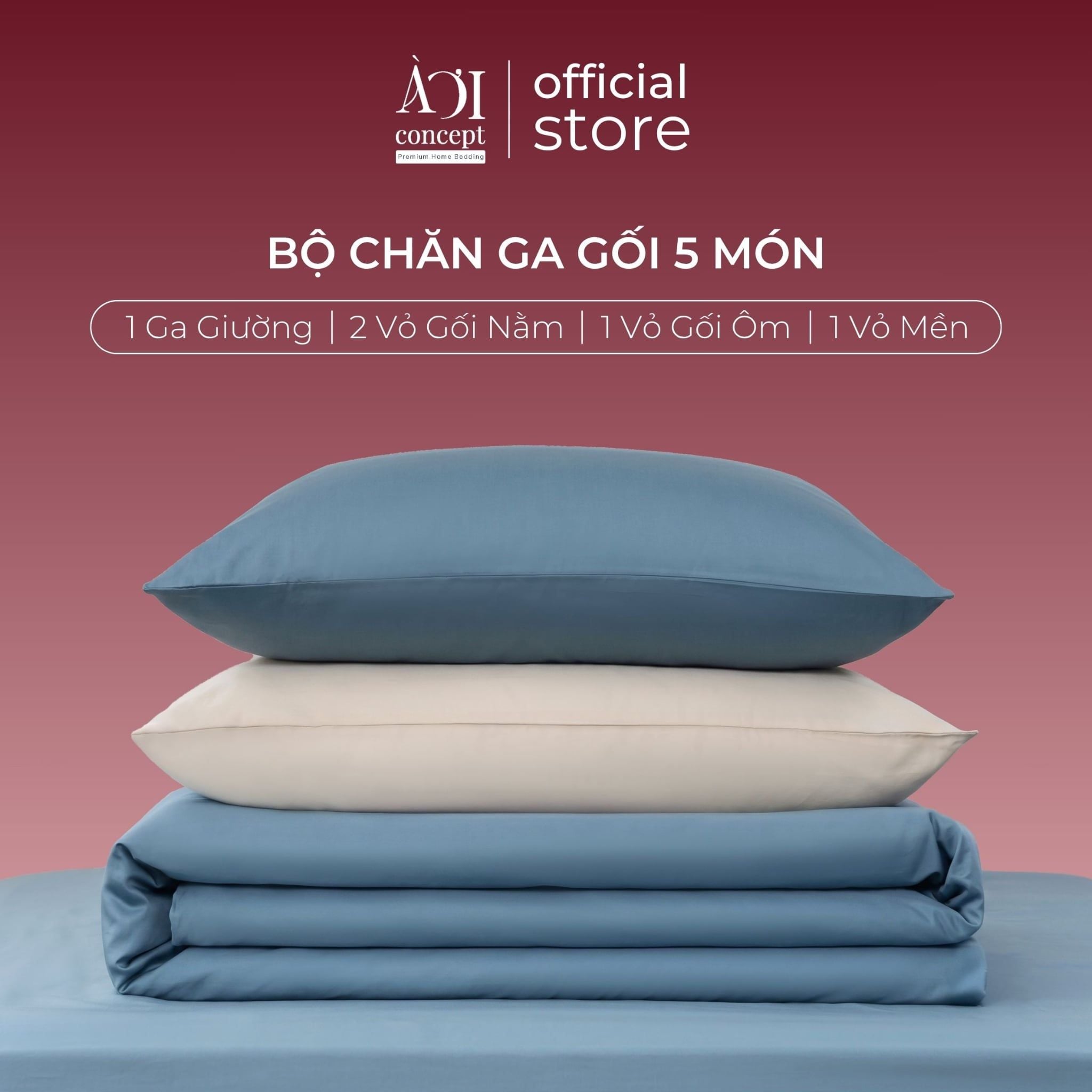  Bộ chăn ga gối Tencel 60s Serene Moment [Xanh Khói x Kem Sữa] À ƠI CONCEPT 