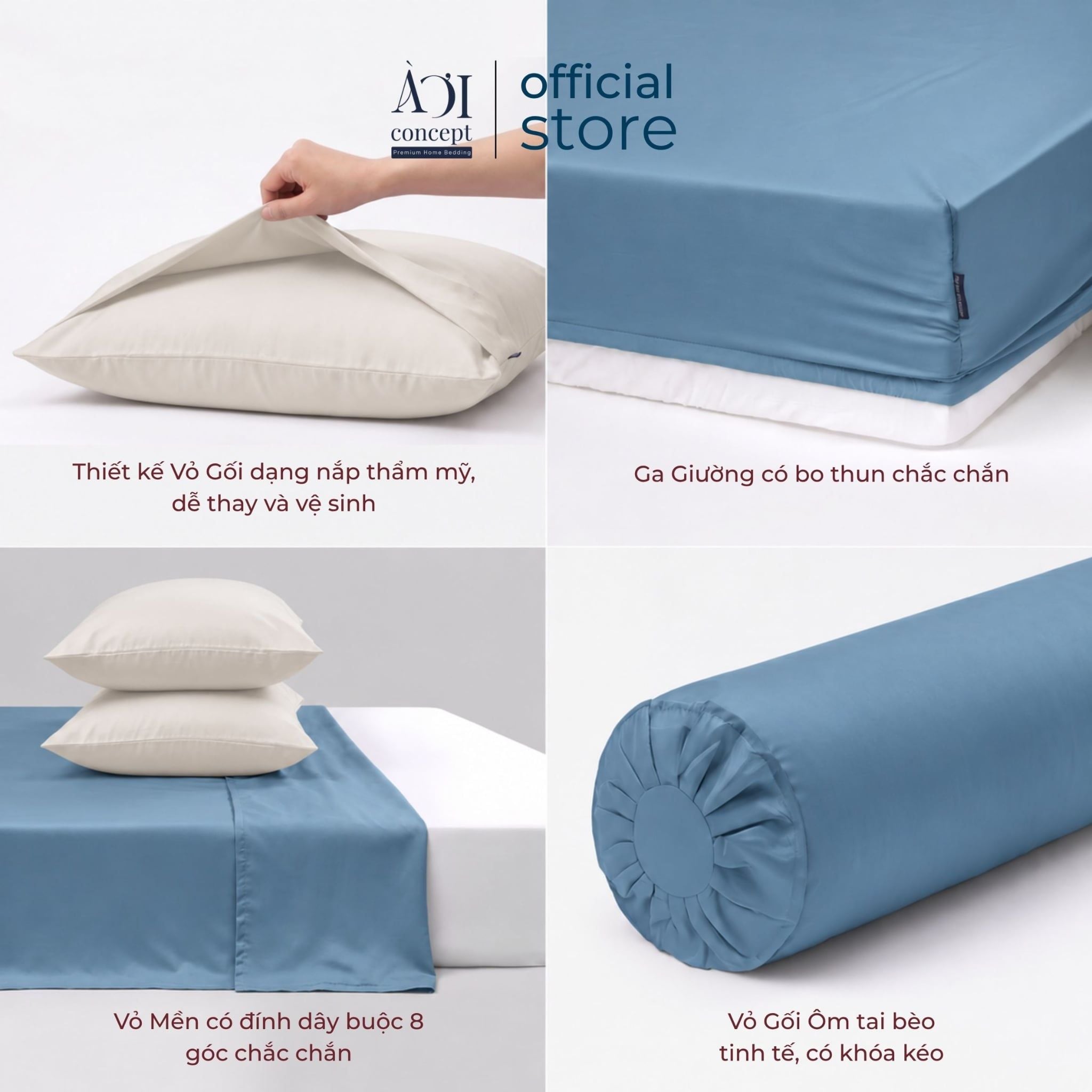  Bộ chăn ga gối Tencel 60s Serene Moment [Xanh Khói x Kem Sữa] À ƠI CONCEPT 