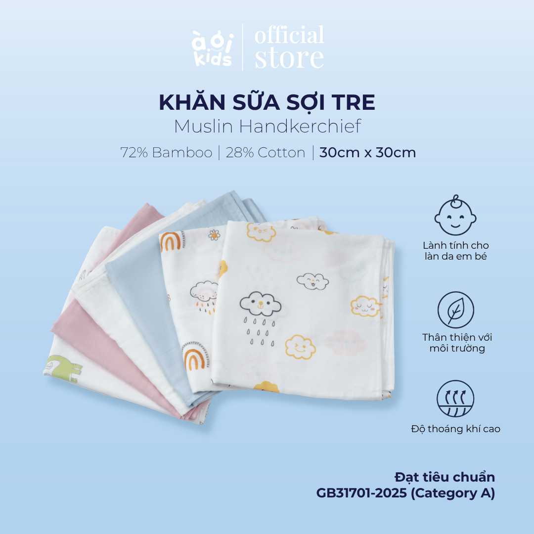  Khăn sữa Muslin Handkerchief  Cho Bé - Set 5 Cái 