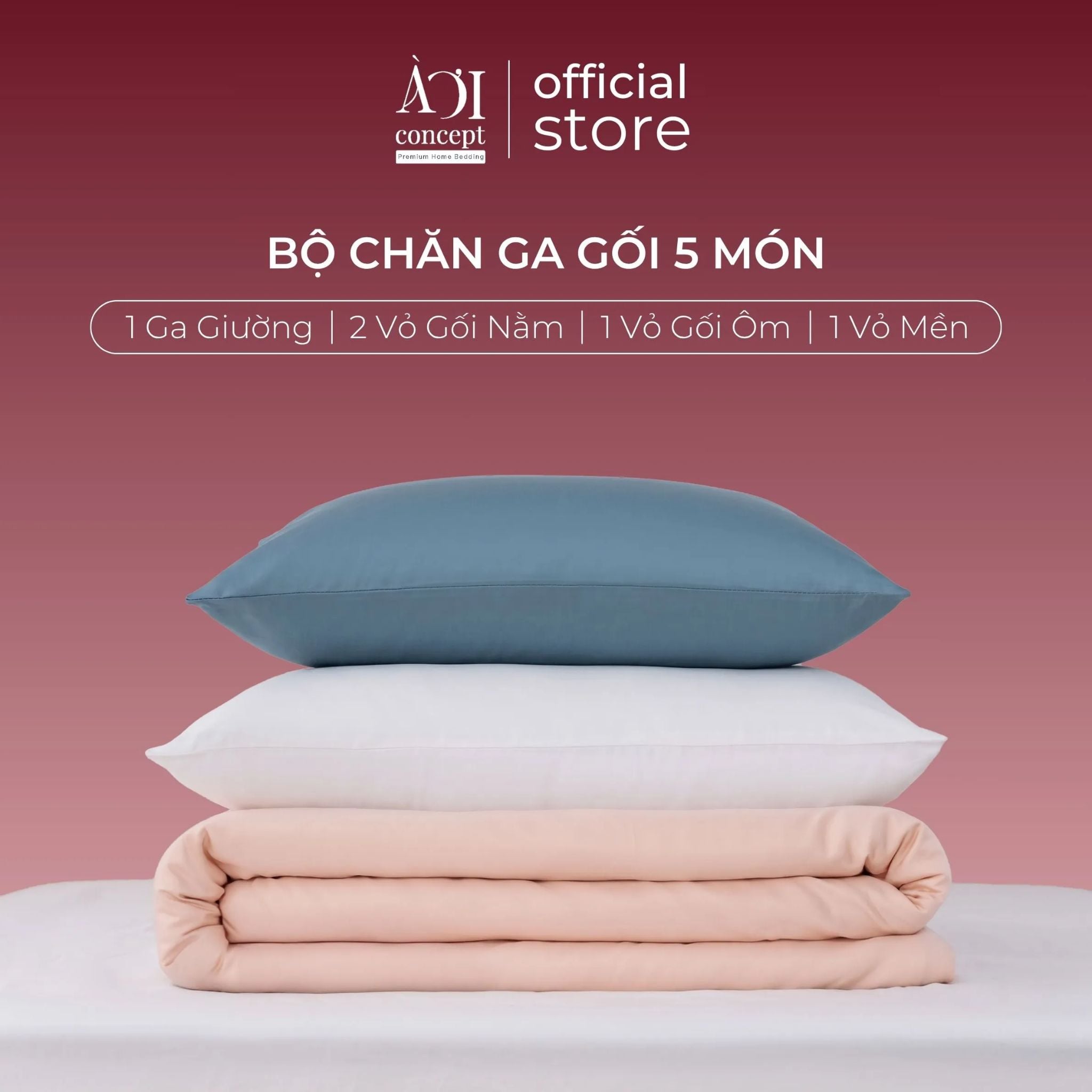  Bộ chăn ga gối Tencel 60s Whispered Vows [Xanh Khói x Trắng Tinh x Hồng Nude] À ƠI CONCEPT 