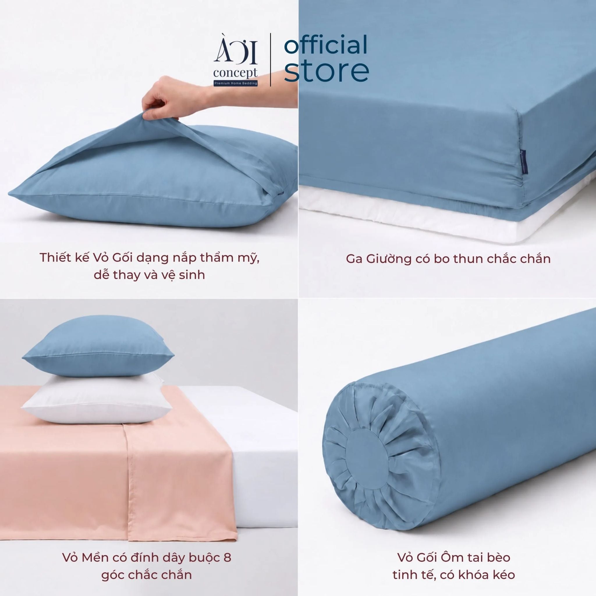  Bộ chăn ga gối Tencel 60s Whispered Vows [Xanh Khói x Trắng Tinh x Hồng Nude] À ƠI CONCEPT 
