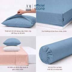  Bộ chăn ga gối Tencel 60s Whispered Vows [Xanh Khói x Trắng Tinh x Hồng Nude] À ƠI CONCEPT 