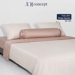  Bộ chăn ga gối | Tencel dệt kim | 5 món | 160x200cm, 180x200cm, 200x220cm | Beige Square x Nâu Sữa | Mềm mại, Kháng khuẩn, Thấm hút | CGDK0022 | À Ơi Concept 
