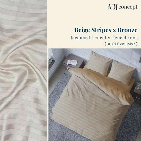  Bộ chăn ga gối | Tencel dệt kim | 5 món | 160x200cm, 180x200cm, 200x220cm | Beige Stripes x Bronze | Mềm mại, Kháng khuẩn, Thấm hút | CGDK0023 | CGDK0014 