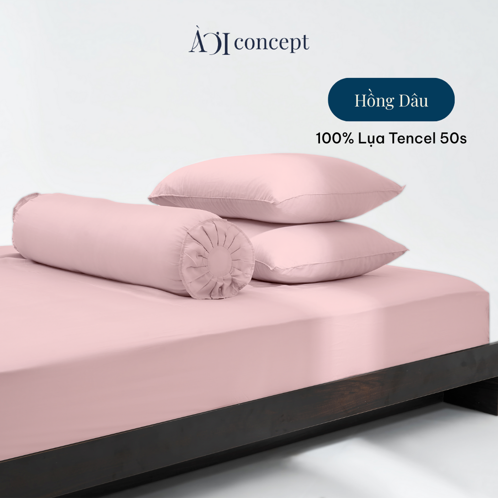 Bộ chăn ga gối 4 món Tencel 50s [ Hồng Dâu] À Ơi Concept BCGG0008