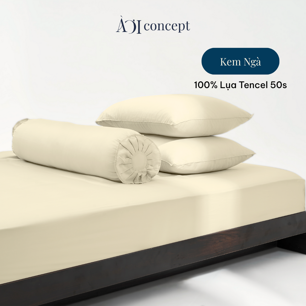 Bộ chăn ga gối 4 món Tencel 50s [ Kem Ngà] À Ơi Concept BCGG00010