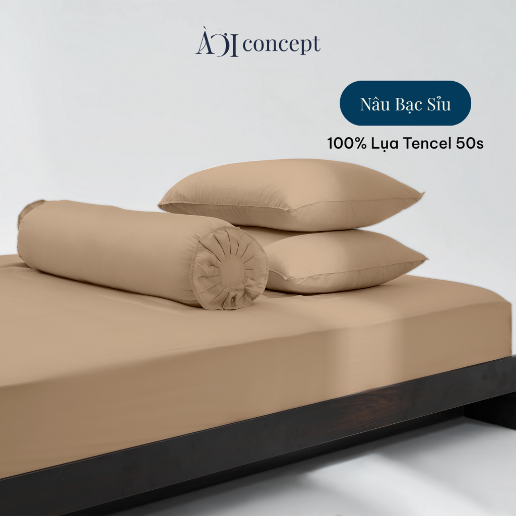 Bộ chăn ga gối 4 món Tencel 50s [ Nâu Bạc Sỉu] À Ơi Concept BCGG0007