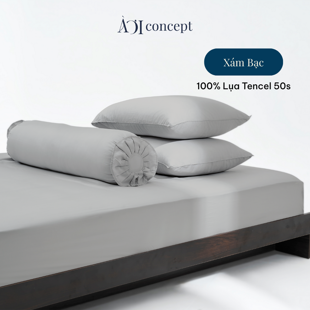 Bộ chăn ga gối 4 món Tencel 50s [ Xám Bạc] À Ơi Concept BCGG0004