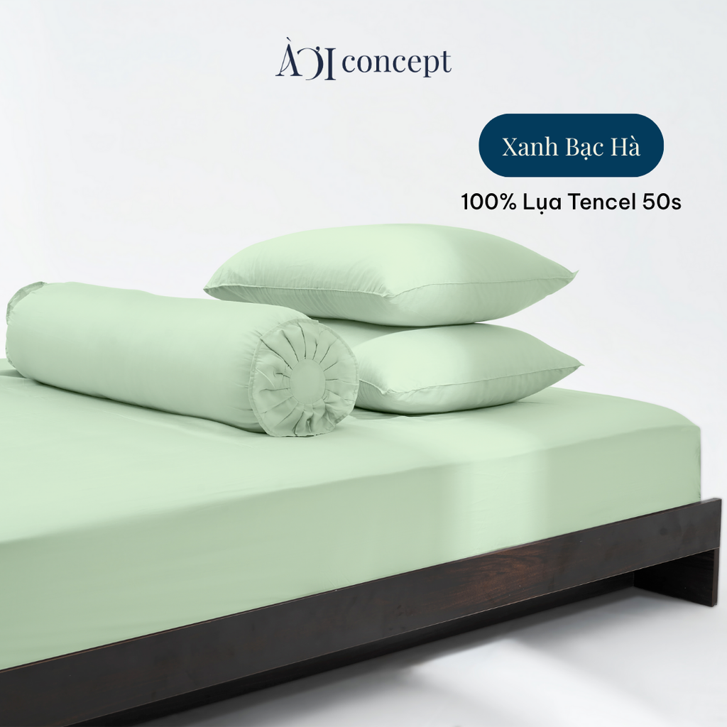 Bộ chăn ga gối 4 món Tencel 50s [ Xanh Bạc Hà] À Ơi Concept BCGG0001