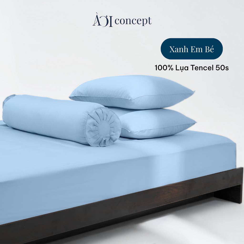 Bộ chăn ga gối 4 món Tencel 50s [ Xanh Em Bé] À Ơi Concept BCGG0003