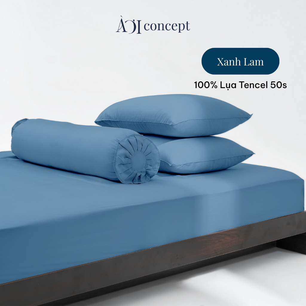 Bộ chăn ga gối 4 món Tencel 50s [ Xanh Lam] À Ơi Concept BCGG0006