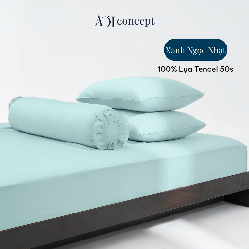 Bộ chăn ga gối 4 món Tencel 50s [ Xanh Ngọc Nhạt] À Ơi Concept BCGG0005