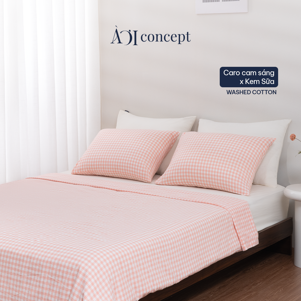 Bộ chăn ga gối 5 món Cotton Satin [ Caro Cam] À ƠI CONCEPT GGCT0001