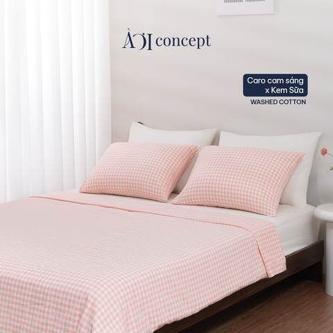  Bộ chăn ga gối 5 món Cotton Satin [ Caro Cam] À ƠI CONCEPT GGCT0001 
