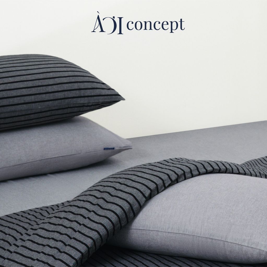 Bộ chăn ga gối 5 món Cotton Satin [ Đen sọc xám] À ƠI CONCEPT GGCT0003