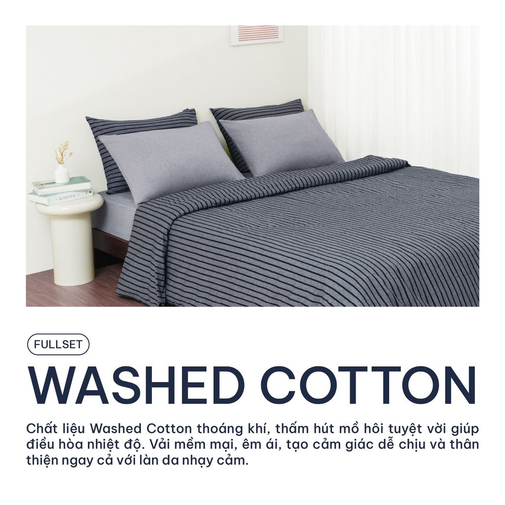 Bộ chăn ga gối 5 món Cotton Satin [ Đen sọc xám] À ƠI CONCEPT GGCT0003