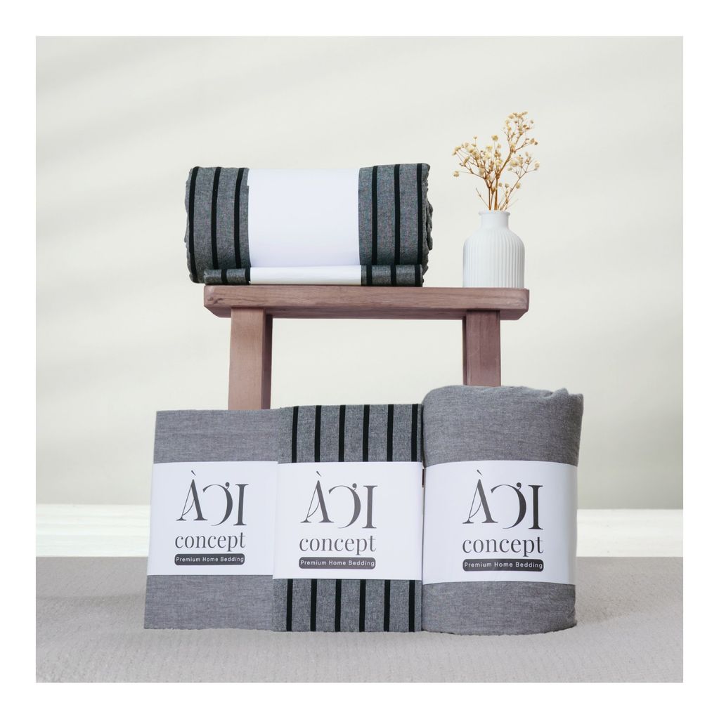 Bộ chăn ga gối 5 món Cotton Satin [ Đen sọc xám] À ƠI CONCEPT GGCT0003