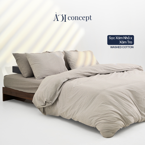  Bộ chăn ga gối 5 món Cotton Satin [ Sọc xám nhỏ] À ƠI CONCEPT GGCT0007 
