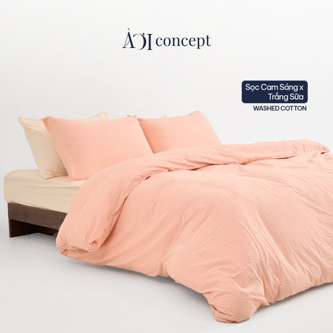  Bộ chăn ga gối 5 món Cotton Satin [ Sọc cam sữa] À ƠI CONCEPT GGCT0004 