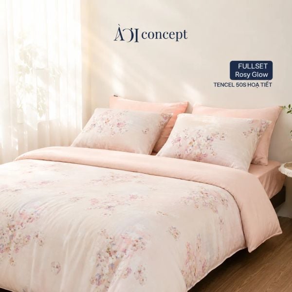  Bộ chăn ga gối 5 món Hoạ Tiết | Tencel 50s [ Rosy Glow] À Ơi Concept 