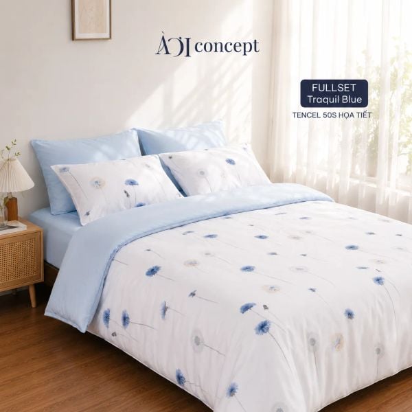  Bộ chăn ga gối 5 món Hoạ Tiết | Tencel 50s | Traquil Blue | À Ơi Concept 