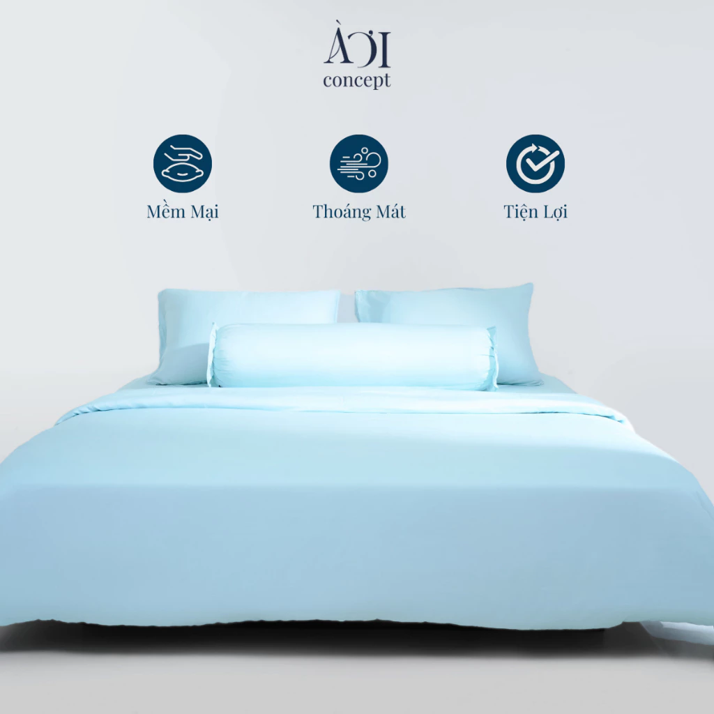 Bộ chăn ga gối 5 món Tencel 50s [ Kem Ngà] À Ơi Concept BCGG00011