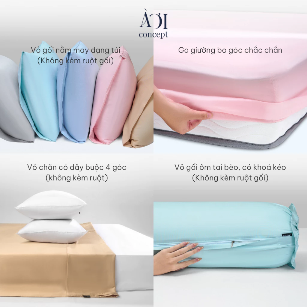 Bộ chăn ga gối 5 món Tencel 50s [ Nâu Bạc Sỉu] À Ơi Concept BCGG00014
