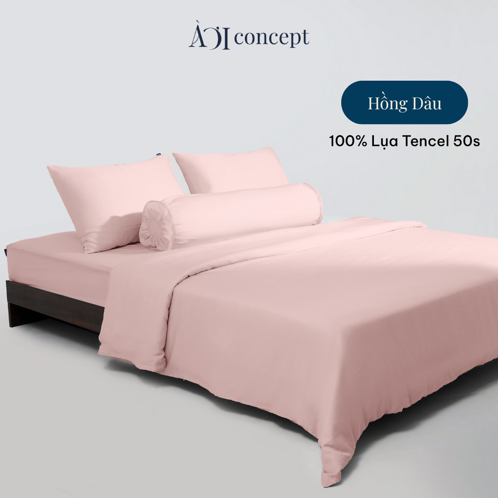 Bộ chăn ga gối 5 món Tencel 50s [ Hồng Dâu] À Ơi Concept BCGG00020