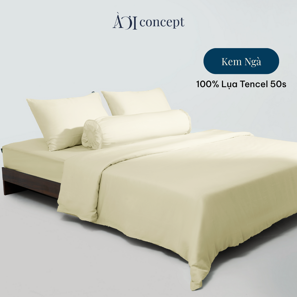Bộ chăn ga gối 5 món Tencel 50s [ Kem Ngà] À Ơi Concept BCGG00011