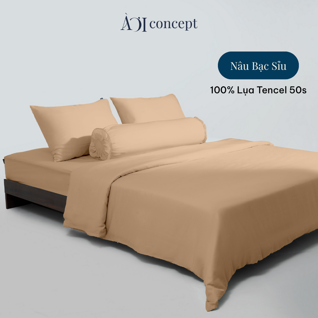Bộ chăn ga gối 5 món Tencel 50s [ Nâu Bạc Sỉu] À Ơi Concept BCGG00014