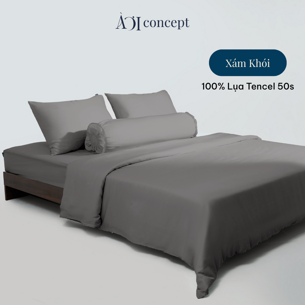 Bộ chăn ga gối 5 món Tencel 50s [ Xám Khói] À Ơi Concept BCGG00013