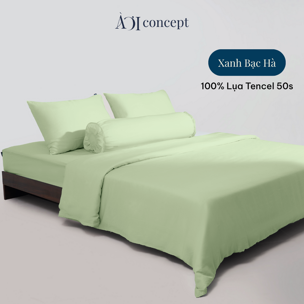 Bộ chăn ga gối 5 món Tencel 50s [ Xanh Bạc Hà] À Ơi Concept BCGG00016