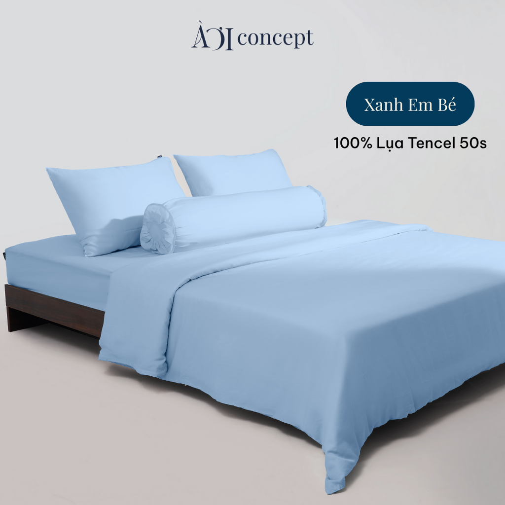 Bộ chăn ga gối 5 món Tencel 50s [ Xanh Em Bé] À Ơi Concept BCGG00015