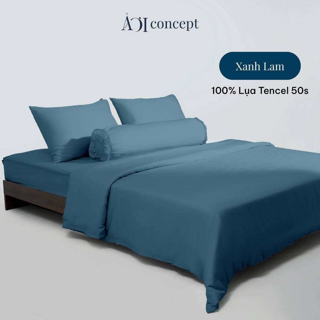 Bộ chăn ga gối 5 món Tencel 50s [ Xanh Lam] À Ơi Concept BCGG00019