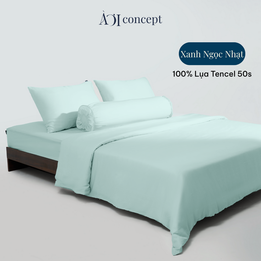 Bộ chăn ga gối 5 món Tencel 50s [ Xanh Ngọc Nhạt] À Ơi Concept BCGG00018