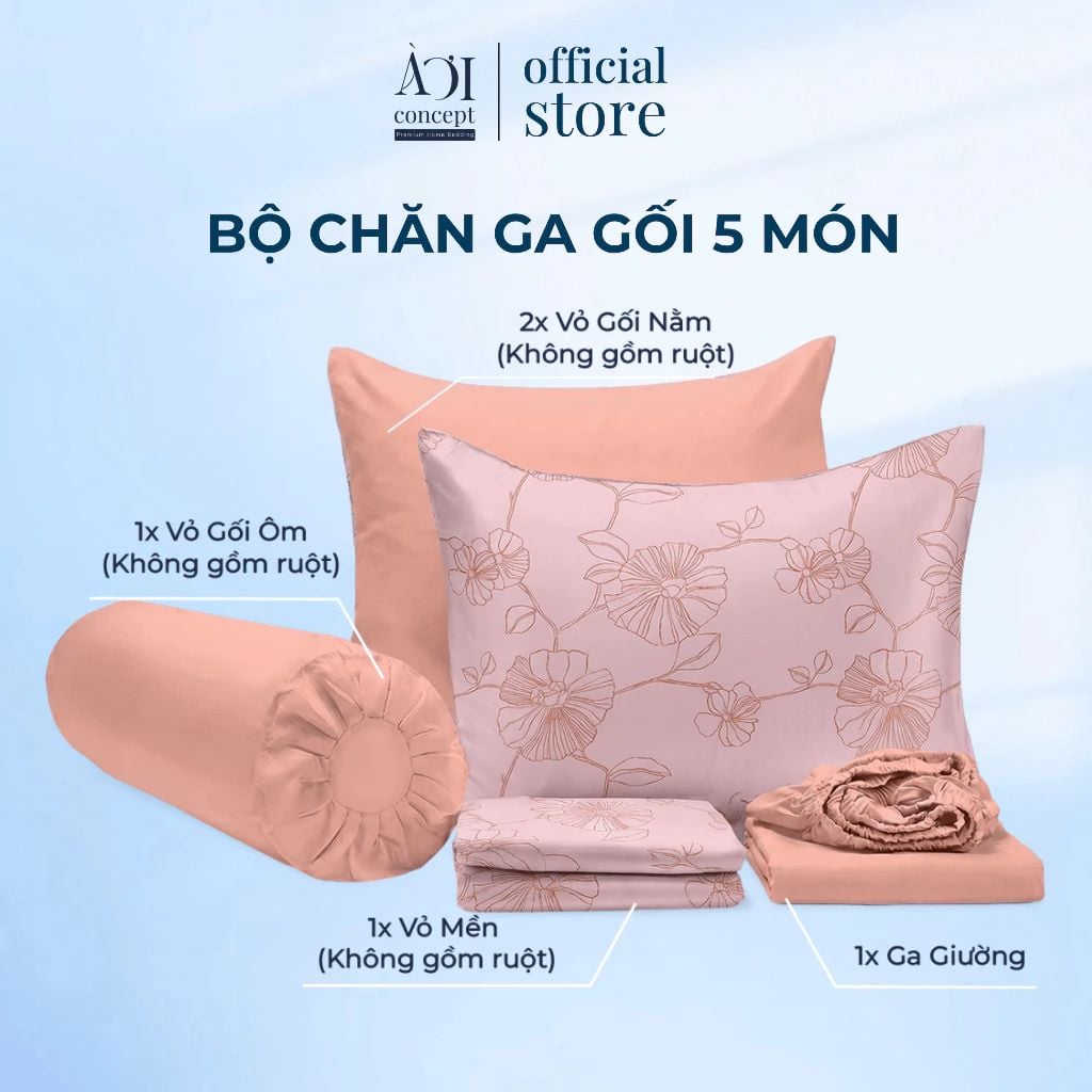  Bộ chăn ga gối | Tencel dệt kim x Tencel 60S | 5 món | Từ 1m2 đến 2m2 | Fluffy Feathers x Xám Lilac | Mềm mại, Kháng khuẩn, Thấm hút 