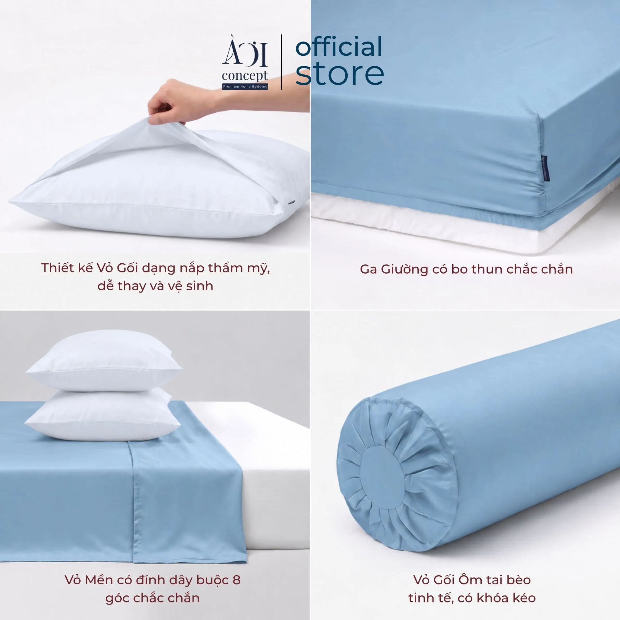  Bộ chăn ga gối Tencel 60s Fresh Dream [Blue Sky x Trắng Tinh] À ƠI CONCEPT 